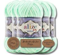 Hobby YARN 3x etichette con Alize Velluto Lana Premium 5x100g come set, ciniglia lana spessa per uncinetto colore solido bulky amigurumi lana soffice per neonati lana feltrata (Menta - 464)