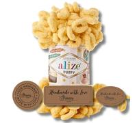 Hobby YARN Alize Puffy - 3 etichette per etichette con lana di alta qualità, 1 x 100 g, in ciniglia, morbido, tinta unita, per bambini, per lavori a maglia (giallo burro - 509)