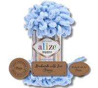 Hobby YARN Alize Puffy - 3 etichette per etichette con lana di alta qualità, 1 x 100 g, in ciniglia, morbido, tinta unita, per bambini, per lavori a maglia (blu chiaro - 183)