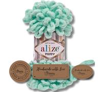 Hobby YARN Alize Puffy - 3 etichette per etichette con lana di alta qualità, 1 x 100 g, in ciniglia, morbido, tinta unita, per bambini, per lavori a maglia (menta chiara, 19)