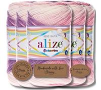 Hobby YARN Alize Sekerim Bebe Batik - Set di 3 etichette per etichette con lana Alize Sekerim Bebe Batik, 5 x 100 g, filato per maglieria, vestiti, sciarpe (2135)