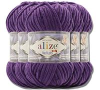 Hobby YARN Alize Velluto - 5 gomitoli di lana turca super bulky, da 100 g, per uncinetto, tinta unita, per bambini, colore viola