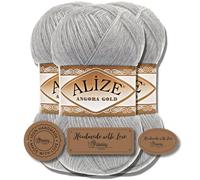 Hobby YARN Set - Alize Angora Gold 3x 100g lana sottile per scialli & 3 etichette in ecopelle PU, filato morbido, classico effetto angora, con lana (21)