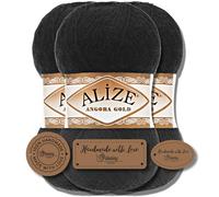 Hobby YARN Set - Alize Angora Gold 3x 100g lana sottile per scialli & 3 etichette in ecopelle PU, filato morbido, classico effetto angora, con lana (60)