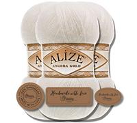 Hobby YARN Set - Alize Angora Gold 3x 100g lana sottile per scialli & 3 etichette in ecopelle PU, filato morbido, classico effetto angora, con lana (450)