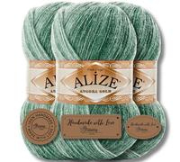 Hobby YARN Set - Alize Angora Gold Batik 3x 100g lana sfumata sottile per scialli & 3 etichette in ecopelle PU, filato morbido, effetto sfumato (8055)