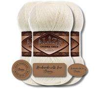Hobby YARN Set - Alize Angora Gold Simli 3x 100g lana glitterata sottile & 3 etichette in ecopelle PU, filato brillante, effetto luccicante, con mohair (1)