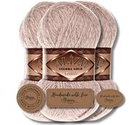 Hobby YARN Set - Alize Angora Gold Simli 3x 100g lana glitterata sottile & 3 etichette in ecopelle PU, filato brillante, effetto luccicante, con mohair (506)
