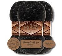 Hobby YARN Set - Alize Angora Gold Simli 3x 100g lana glitterata sottile & 3 etichette in ecopelle PU, filato brillante, effetto luccicante, con mohair (60)