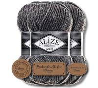 Hobby YARN Set - Alize Superlana Maxi 3x 100g lana grossa per sciarpe e cappelli & 3 etichette in ecopelle PU, filato chunky caldo, ideale per maglia e uncinetto (182)
