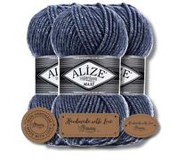 Hobby YARN Set - Alize Superlana Maxi 3x 100g lana grossa per sciarpe e cappelli & 3 etichette in ecopelle PU, filato chunky caldo, ideale per maglia e uncinetto (203)