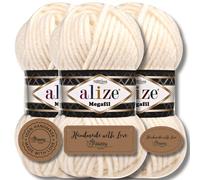 Hobby YARN Set - Alize Superlana Megafil 3x 100g lana super chunky per coperte & 3 etichette in ecopelle PU, filato jumbo extra spesso, ideale per maglia e uncinetto (310)