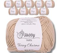 Hobby YARN - Set di ciondoli Twiny - lana di cotone 50 g per filato, cotone, acrilico, morbido, filato all'uncinetto, amigurumi, lana da ricamo (312 - Desert Sand, set da 10 - Per grandi idee)