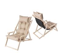 HOBBYGARDEN Lettino da giardino, in legno, sedia a sdraio, stabile, poggiatesta, portata fino a 120 kg, pieghevole e regolabile,beige ecologico, 53 x 101 x 94 cm