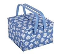 Hobbygift Scatola da Cucito (L) - Doppio Coperchio - Quadrato - Denim Margherite