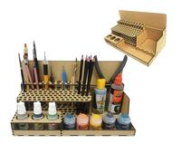 HobbyHold Organizer in legno: 97 slot porta utensili/pennelli per modellismo, matite colorate e pennelli da trucco, supporto multifunzione e ripiano per pennelli, grande organizer per accessori per
