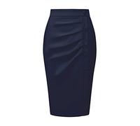 Hobemty Gonna Longuette da Donna a Vita Alta con Pieghe sul Davanti, Gonne Midi Blu Scuro XL