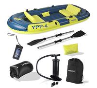 Hoberg Gommoni per imbarcazioni a 4 posti "YPP-4" | Per 4 persone | Misura 322 x 165 cm e caricabile fino a 360 kg | Con 2 panche, 2 pagaie, pompa, kit di riparazione e altri accessori [Blu/giallo]