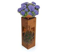 Hoberg LED Fioriera su piedistallo Foglie di Design Farfalla in Colore ruggine | Vaso Rimovibile (Ø 34cm) Adatto per Interni ed Esterni | Illuminazione Integrata, Senza Filo | [19 x 19 x 72 cm]