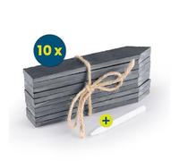 Hoberg Set di 10 cartelli per piante in ardesia, resistenti alle intemperie, durevoli e ideali per serre, 15 x 2,5 cm [nero]