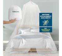 Hoberg Zanzariera da letto | Zanzariera per letti singoli e matrimoniali - ideale per i viaggi | Telo con tasselli, ganci adesivi e sacchetto | Zanzariera a maglia fine per interni ed esterni [Bianco]