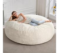 Hobestluk Poltrona a sacco per adulti, grande, con rivestimento in pelliccia di peluche a zigzag, per soggiorno, camera da letto, dormitorio, ufficio (bianco, 1,8 m)