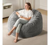 Hobestluk Poltrona a sacco per adulti, grande, con rivestimento in peluche a righe, per soggiorno, camera da letto, dormitorio, ufficio (grigio, 1,2 m)