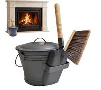 Hobngmuc Set di secchio per cenere per, resistente al calore, con coperchio, pala e spazzola, kit completo di pulizia per camini interni, bracieri e stufe a legna