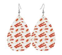 Hobo Eggs Bacon Print Red White Orecchini da donna, orecchini colorati in pelle a goccia per le donne alla moda, orecchini a goccia gioielli