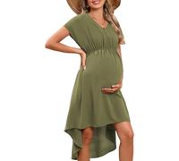 Hobrounn - Vestito da donna incinta con scollo a V, maniche corte estive, vita alta, abito per donne incinte, abbigliamento da gravidanza, matrimonio, verde, XL
