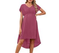Hobrounn - Vestito da donna incinta con scollo a V, maniche corte estive, vita alta, abito per donne incinte, abbigliamento da gravidanza, matrimonio, L