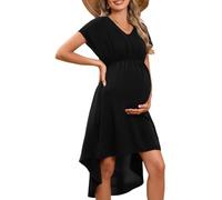 Hobrounn - Vestito da donna per gravidanza con scollo a V, maniche corte estive, vita alta, abito da gravidanza per matrimoni, Nero , L