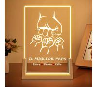 HOBULL Regalo Papa - Lampada Festa del Papa Idee Regalo Personalizzato, Luce Notturna Personalizzata Regalo Per Papà con Nome, Papà Pugno di Squadra Acrilico Targa Regali Papa Compleanno