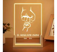 HOBULL Regalo Papa - Lampada Festa del Papa Idee Regalo Personalizzato, Luce Notturna Personalizzata Regalo Per Papà con Nome, Papà Pugno di Squadra Acrilico Targa Regali Papa Compleanno