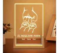 HOBULL Regalo Papa - Lampada Festa del Papa Idee Regalo Personalizzato, Luce Notturna Personalizzata Regalo Per Papà con Nome, Papà Pugno di Squadra Acrilico Targa Regali Papa Compleanno