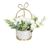 Hobyhoon - Fiori artificiali in seta con vaso, composizione floreale con ortensie e crisantemi, centrotavola, decorazione per la casa, scrivania e soggiorno, matrimoni