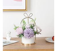 Hobyhoon - Fiori artificiali in seta con vaso, composizione floreale con ortensie e crisantemi, centrotavola, decorazione per la casa, scrivania e soggiorno, matrimoni