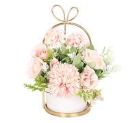 Hobyhoon - Fiori artificiali in seta con vaso, composizione floreale con ortensie e crisantemi, centrotavola, decorazione per la casa, scrivania e soggiorno, matrimoni