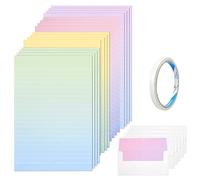 Hocadrv Carta da scrittura, confezione da 16 e 8 buste, carta arcobaleno, linee per scrivere, ideali per biglietti di ringraziamento, inviti, lettere d'amore e poesie (verde, rosa,