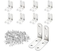 Hocansen 20 Pezzi Acciaio Inox Staffa Angolare Argento a Forma L ,Connettori di Supporti Squadretta per Mensola di Legno Tavolo Sedia Armadio con 80 Pezzi Viti(JM/50x50mm)