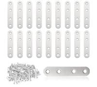 Hocansen 20 Pezzi Acciaio Inox Staffetta , con 80 Pezzi Viti,Mensola Piastre di giunzione Piastra di Riparazione per Fissaggio di Legno Tavolo Sedia Mensola (JM/76x16mm)