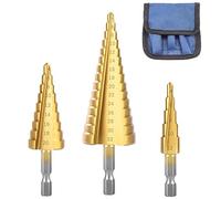 Hocansen 3 Set di Trapano a Gradini Acciaio ad Alta Velocità Step Bits con Storage Pouch,HSS Punte a Gradino Titanium Coated Cone Drill Bits per Legno, Plastica (4-12mm/20mm/32mm)