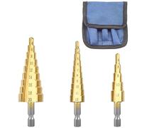Hocansen 3 Set di Trapano a Gradini Acciaio ad Alta Velocità Step Bits con Storage Pouch,HSS Punte a Gradino Titanium Coated Cone Drill Bits per Legno, Plastica (3-12mm、4-12mm/20mm)