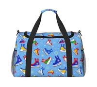 Hockey Elements - Borsa da viaggio creativa con motivo a mano, grande, riutilizzabile, ideale per campeggio, sport, palestra e attività all'aperto, Nero , Taglia unica