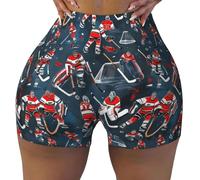 Hockey Elements Creativo Fantasia Stampa Flessibile Elastico Estate Comodi Pantaloncini Da Palestra A Vita Alta Contorno Esercizio, Nero , L