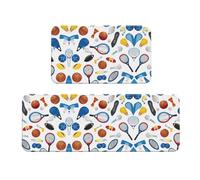 Hockey Elements - Set di 2 tappetini da cucina con motivi creativi e motivi vivaci, per pavimenti eleganti e funzionali