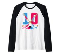Hockey Ice Drip Compleanno decimo Numero 10 cifre Doppie Maglia con Maniche Raglan