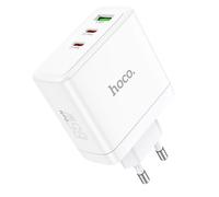 ALIMENTATORE CARICABATTERIE DI RETE 2X TYPE-C + USB-A QC PD 65W | HOCO N30 BIANC