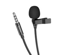 hoco. L14 - Microfono a elettret omnidirezionale Lavalier (lunghezza 2 m, presa: 3,5 mm), morsetto a clip per microfono, compatibile con Samsung Xiaomi Huawei OnePlus Oppo - Nero