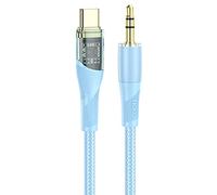 Hoco UPA25 - Trasparente Discovery Edition, Cavo di conversione audio digitale da 3,5 mm a spina USB-C, compatibile con Huawei, Xiaomi, OnePlus iPad Pro/iPad Air, Lunghezza: 1M - Blu